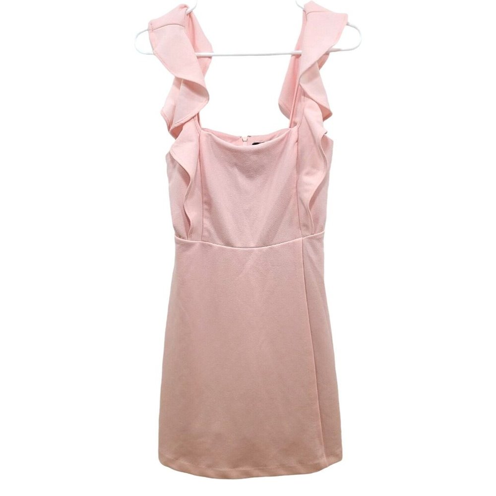BCBG Paris Women's Short Ruffle Strap Mini Dress Color Rose Quartz Small (4-6)
